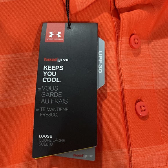 NWT - Mens Under Armour Heatgear Golf Polo - Orange Stripe - Loose Fit - Picture 7 of 10